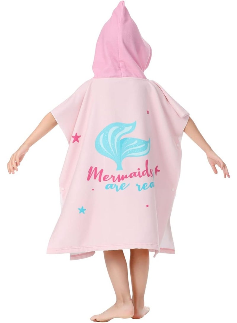 Soft Microfiber Swim Cover-ups for 3 to 8Years Old Kids Hooded Bath Towels Girls' Mermaid Beach Cape - Image 2